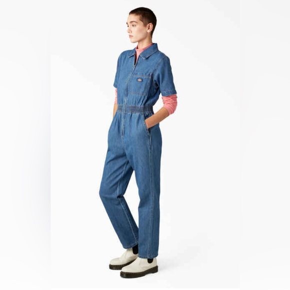 Dickies Houston Regular Fit Denim jeans‎ smocked Coveralls jumpsuit size XS new - Picture 5 of 8